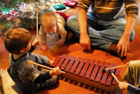 Grandkids play the DIY Xylophone